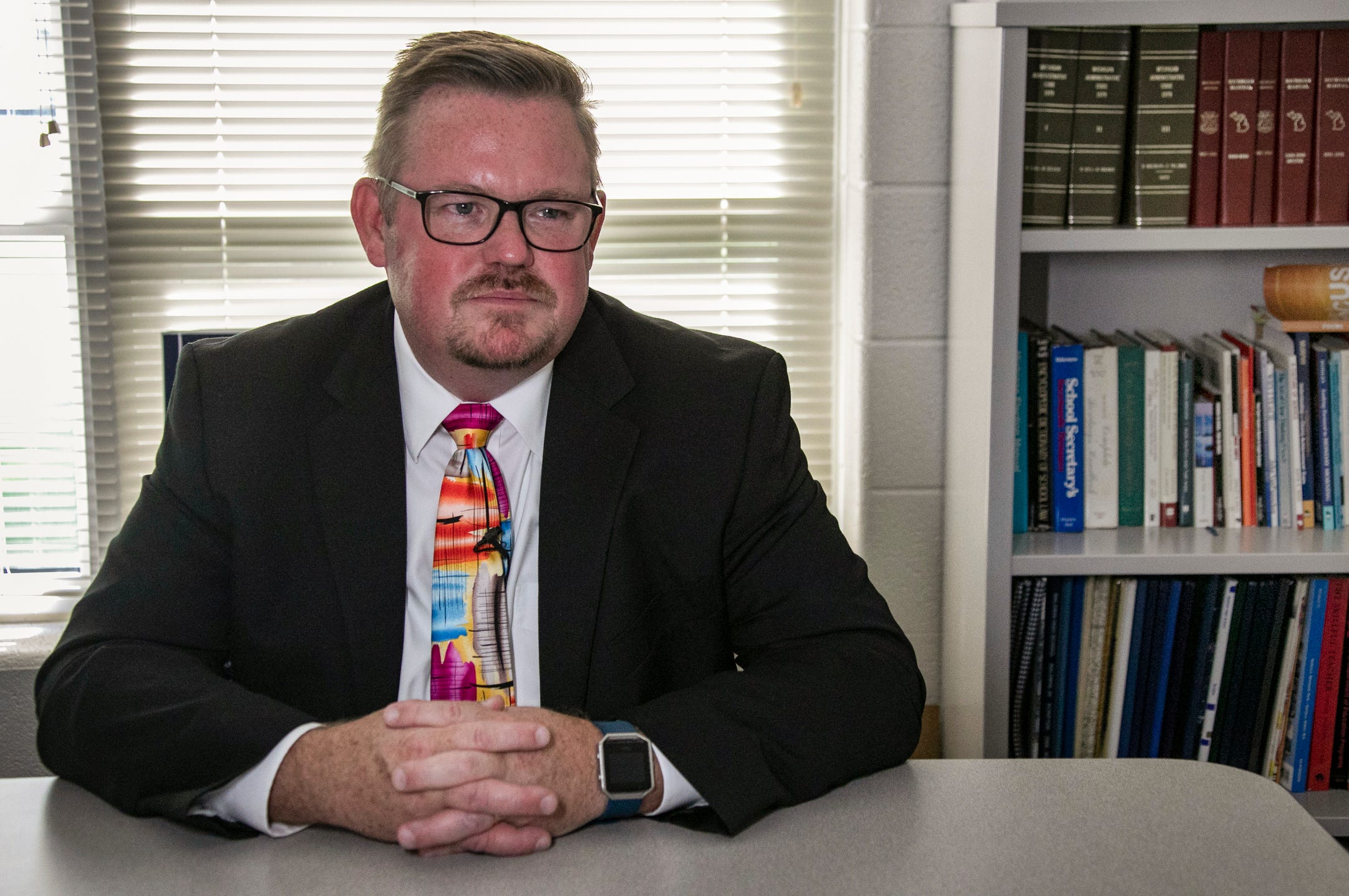 Rick Heitmeyer, superintendent of Baldwin Community Schools speaks to the Free Press Tuesday, Aug. 20, 2019. The Baldwin Promise helps high school graduating students pursue college especially in an "education desert" where the closest opportunity to go to a college or university is over 40 minutes away.