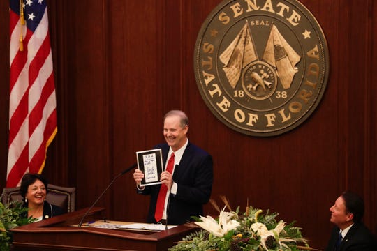 Sen. Wilton Simpson gives a speech after being nominated to be the Senate president-designate for the 2020-2022 sessions Tuesday, Oct. 15, 2019.