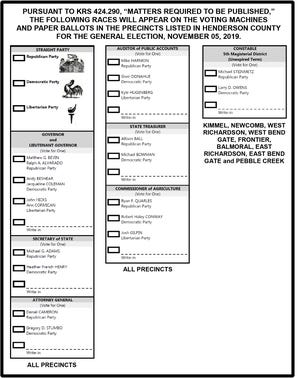 The Henderson County ballot for the Nov. 5, 2019 general election.