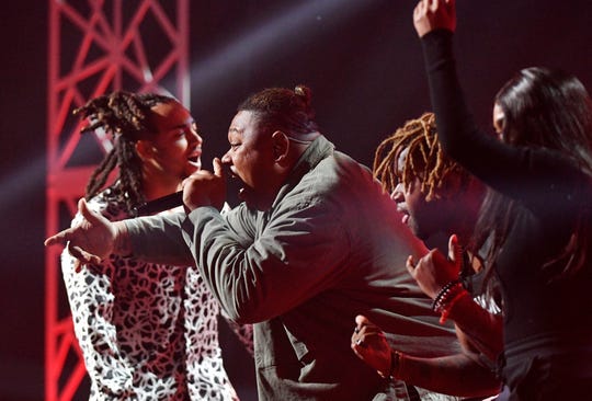 Rapper Tedashii performs at the Dove Awards Tuesday in Nashville.