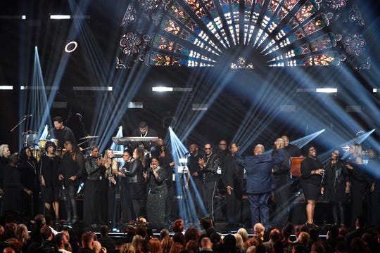 Shirley Caesar, Jakalyn Carr and Dorinda Clark-Cole perform at the 50th Annual Dove Awards on Tuesday in Nashville.