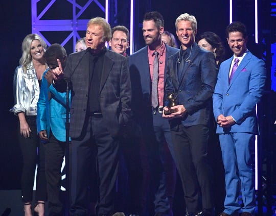 Southern Gospel artist of the year Gaither Vocal Band at the Gospel Music Association 50th Annual Dove Awards in Nashville on Tuesday.