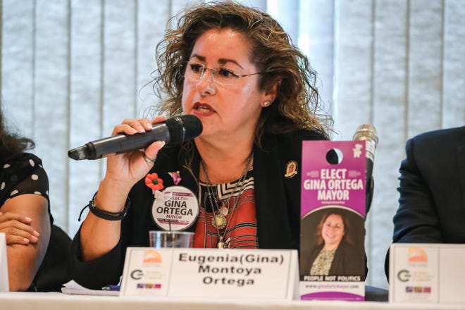 Gina Ortega speaks at a candidate forum in Las Cruces on Oct. 16, 2019 during her second run for Las Cruces mayor.