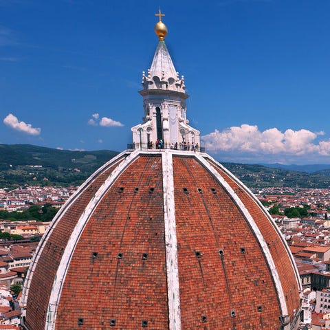The top of Florence's famous dome is encircled by 