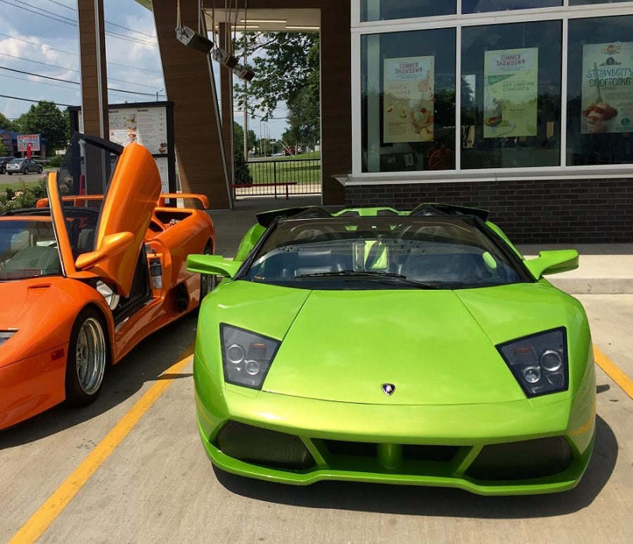 A retired cop in Tennessee named Randy Morrow is selling this custom built replica of a 2010 Lamborghini LP 640 for $40,000.   Authentic versions of the luxury sports car sell for over $200,000.   The body shop that built the car covered it in a pearlescent coating of green and did most of the major work, but Morrow added the finishing touches.