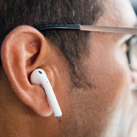Apple wireless AirPods are tested during a media e