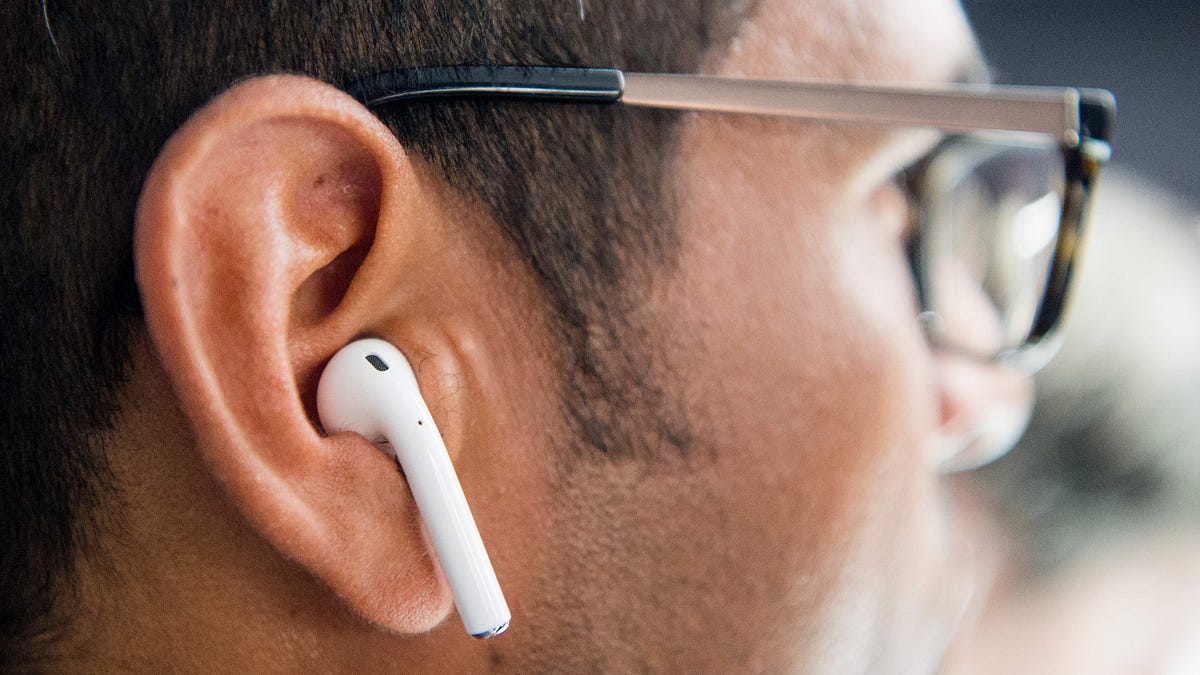 Apple wireless AirPods are tested during a media event at Bill Graham Civic Auditorium in San Francisco, California on Sept. 7, 2016.