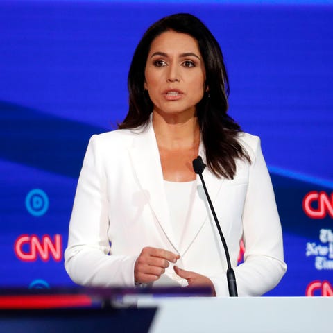 Rep. Tulsi Gabbard, D-Hawaii, speaks during a Demo