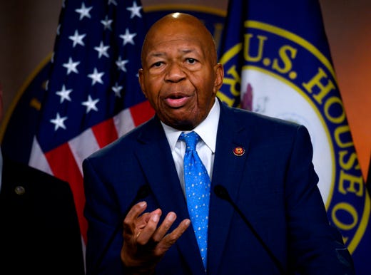 Elijah Cummings, Chairman of the House Oversight and Reform Committee, gestures as he delivers a press conference following the former Special Counsel's testimony before the House Select Committee on Intelligence in Washington, DC, on July 24, 2019. 