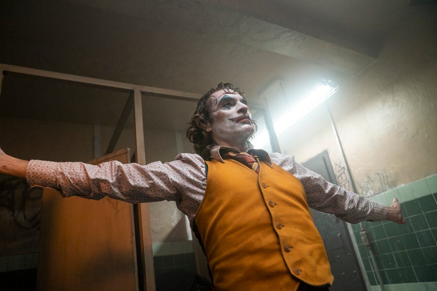 Arthur Fleck (Joaquin Phoenix) becomes the arch-villain by the end of "Joker."