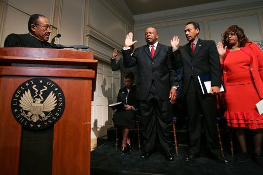 Elijah Cummings and other members of the Congressional Black Caucus of the 109th Congress are sworn in at the Library of Congress in Washington, DC. on January 4, 2005.