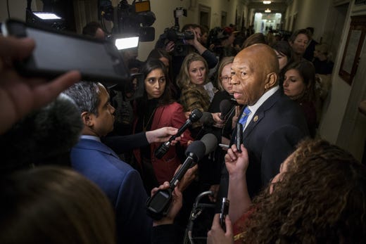 Elijah Cummings speaks to members of the press during a Democratic Caucus meeting to elect new leadership on Capitol Hill on November 28, 2018 in Washington, DC. 
