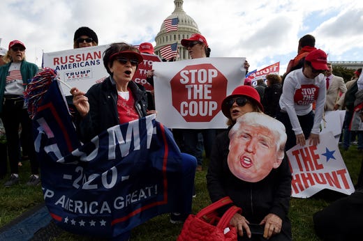 Supporters of President Donald Trump hold a "Stop Impeachment" rally in front of the US Capitol Oct. 17, 2019 in Washington, DC.