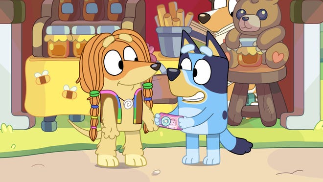 Bluey and her friend Indy learn about how money works during an episode of "Bluey."
