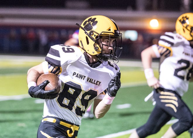 Paint Valley's Caleb Adams carries the ball during a 34-0 win over Zane Trace Friday night at Zane Trace High School.