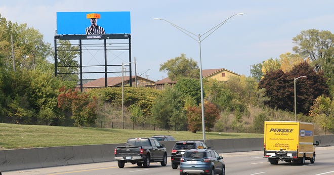 A billboard of a referee wearing a cheesehead appeared in metro Detroit after the controversial Monday night football game between the Detroit Lions and the Green Bay Packers Oct. 14, 2019.