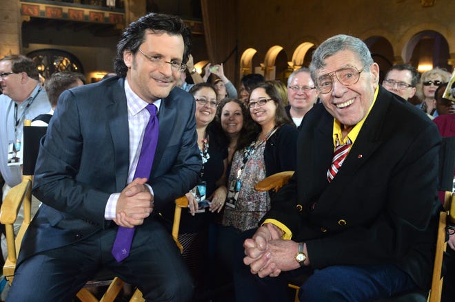 From left, Weekend daytime host of Turner Classic Movies Ben Mankiewicz and comedian Jerry Lewis at the 2014 TCM Classic Film Festival in Hollywood, California. Photo by Alberto E. Rodriguez/WireImage