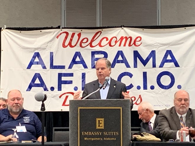 U.S. Sen. Doug Jones, D-Ala., speaks to the Alabama AFL-CIO on October 21, 2019.
