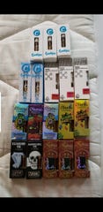 An assortment of vape cartridges purchased by Queens, New York resident Gregory Rodriguez before he fell ill in September and was hospitalized with breathing failure.