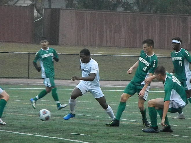 The No. 4 seed East Brunswick boys soccer team defeated No. 8 New Brunswick 2-0 in the GMC Tournament semifinals on Tuesday, Oct 22, 2019 at East Brunswick.