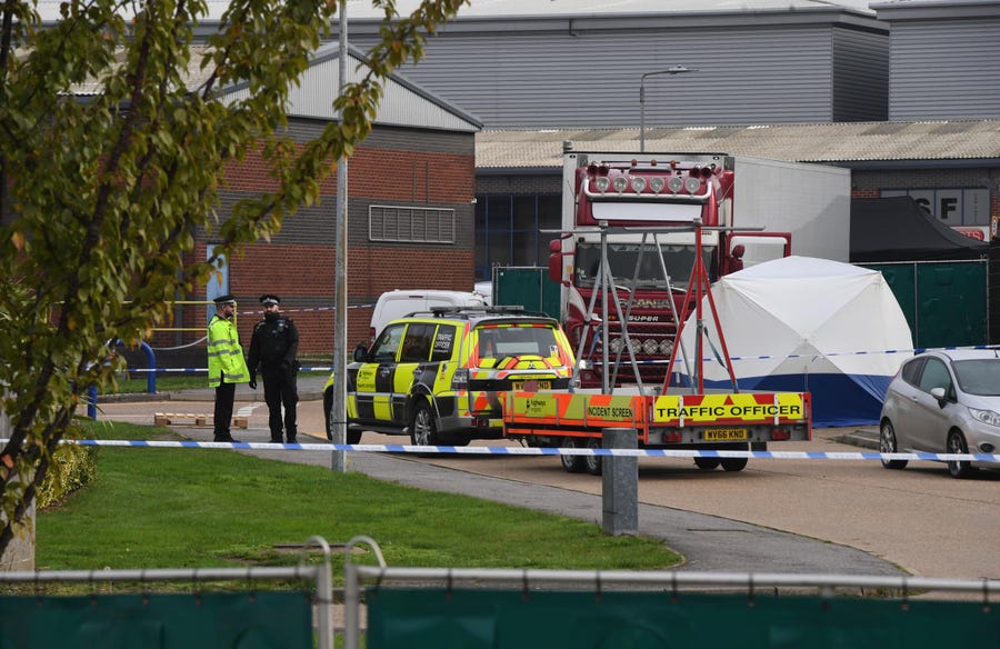 Police launch murder investigation after 39 bodies were found inside a truck container at Waterglade Industrial Park in Grays, United Kingdom on Oct. 23, 2019.
