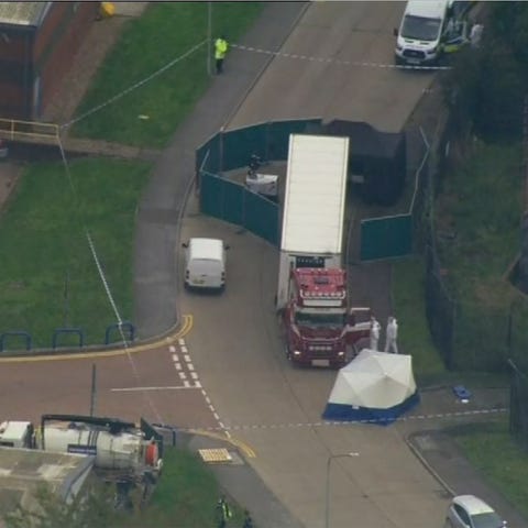 An aerial view as police forensic officers attend 