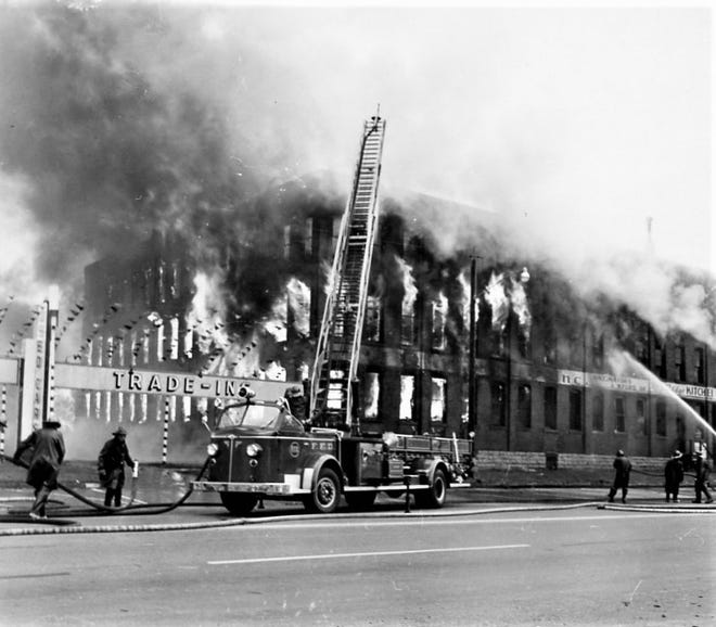 A 1963 fire on East State Street destroyed the former Henkel-Clauss Cutlery building.