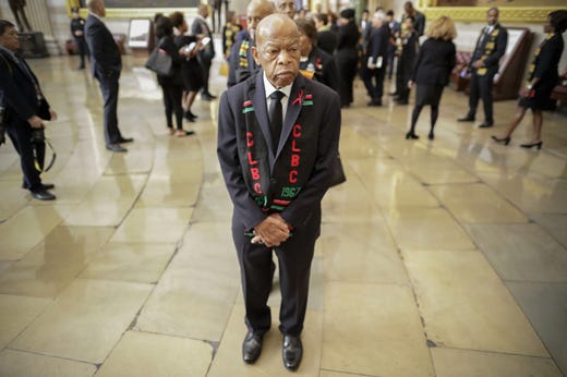 Rep. John Lewis and other members of the Congressional Black Caucus wait to enter as a group to attend the memorial services of Rep. Elijah Cummings D-Md., at the U.S. Capitol Oct. 24, 2019 in Washington, DC.&nbsp;