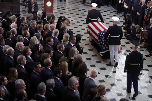 The flag-draped casket of late Rep. Elijah Cummings D-Md., is carried through the Capitol during a memorial service in Washington, D.C., Oct. 24, 2019.&nbsp;