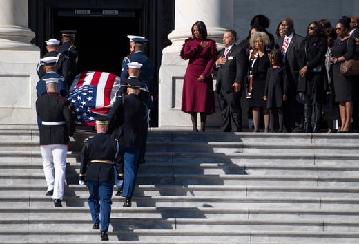 The casket of Rep. Elijah Cummings D-Md is carried by honor guard up the Capitol Hill steps and the congressman will lie in state at a ceremony in Statuary Hall in the U.S. Capitol.&nbsp;