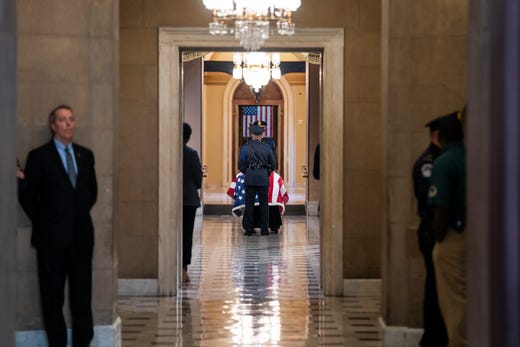The casket of late Rep. Elijah Cummings D-Md.,&nbsp;Elijah Cummings is brought into Statuary Hall of the U.S. Capitol in Washington, DC, Oct. 24, 2019.&nbsp;