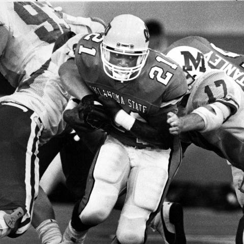 FILE--Barry Sanders, playing for Oklahoma State, p