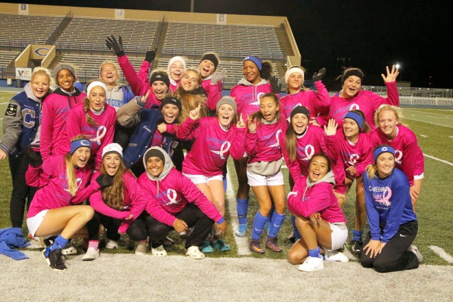 The Carlsbad Cavegirls pose after their match against Hobbs on Oct. 24, 2019. Carlsbad won, 2-1 to claim the district title.