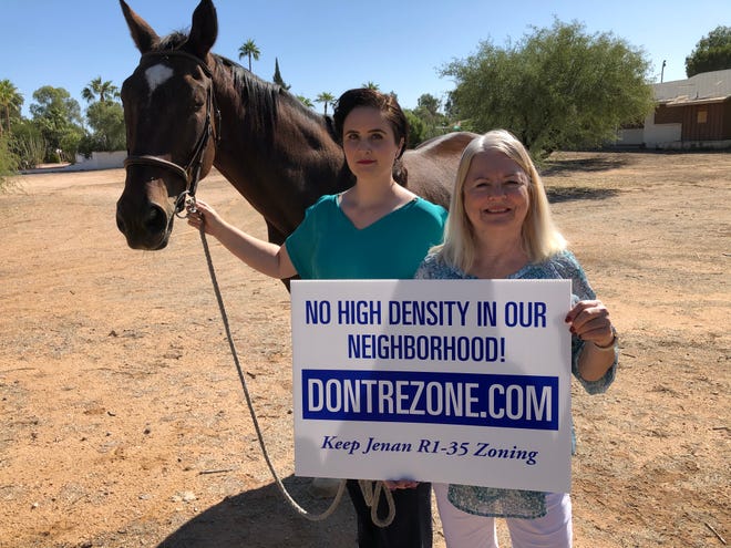 The density of development in north Scottsdale has long been an issue. In 2019, Lauren Grey (left) and her neighbor, Diane Gray, opposed luxury homes proposed in their neighborhood.