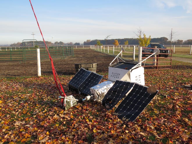 A pseudo Samsung space satellite fell from the sky Saturday morning in Gratiot County, just 45 minutes west of Saginaw,