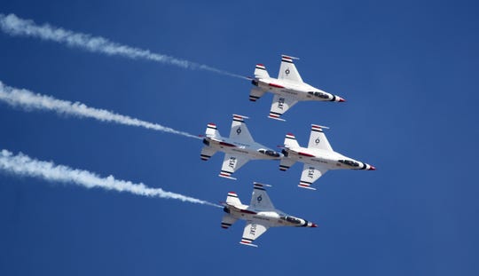 The U.S. Air Force Thunderbirds perform Saturday, Oct. 26, 2019, at the Sheppard Air Force Base Open House and Air Show.