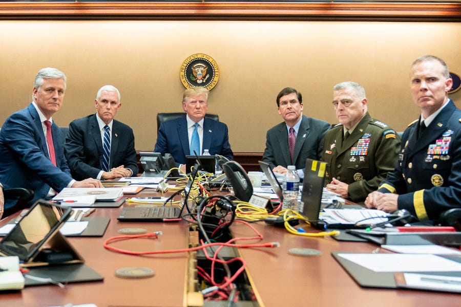 The White House released photos of President Donald Trump watching from the Situation Room as ISIS leader Abu Bakr al-Baghdadi was killed in a U.S. raid.