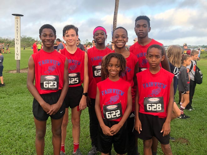 Fairview Falcons runners Patrick Koon, Justin Greenwood, Ranceeson Grace, Joshua Osborne, Enijah Thomas, Keno Rivers and 4th grader, Emari Thomas (Enijah’s brother) who ran in place of Rashado Arnold, who qualified but was unable to make the trip.