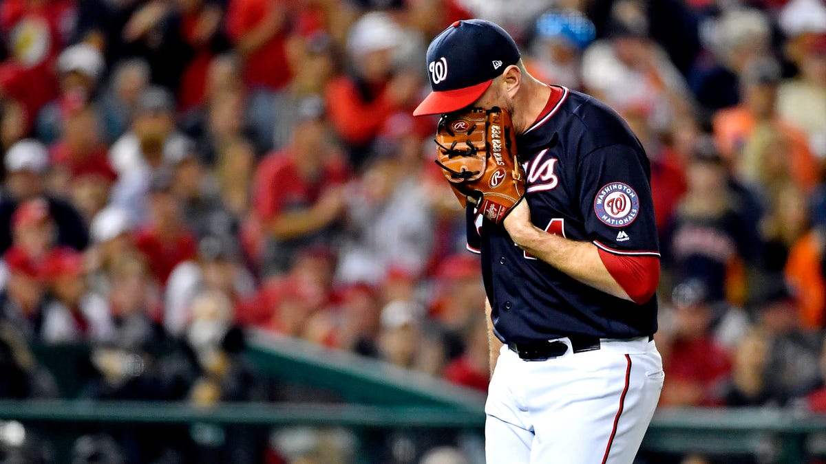 Nationals reliever Daniel Hudson is not happy in the eighth inning.