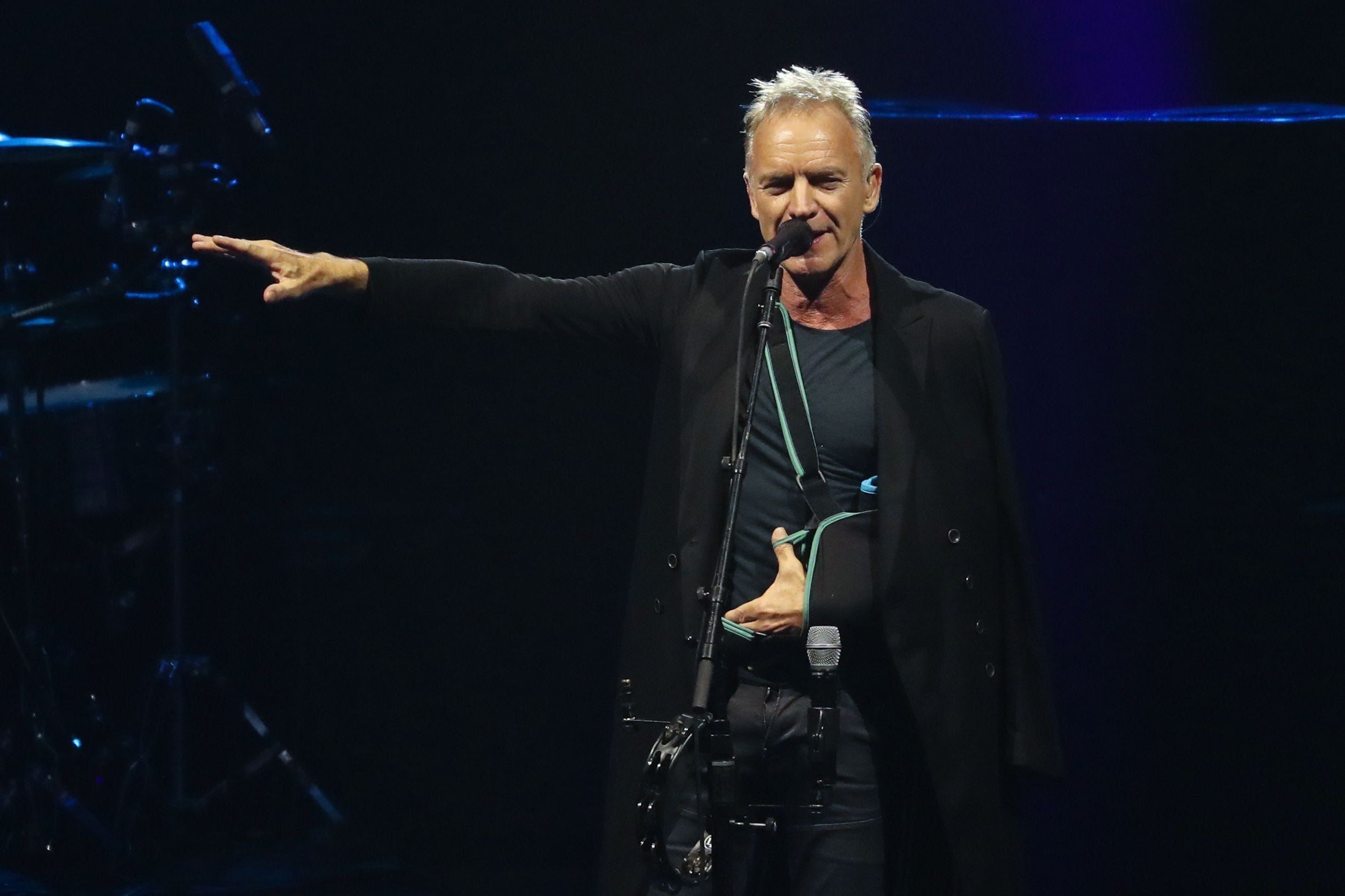 British singer Gordon Summer aka 'Sting' performs at the Palais Nikaia in Nice, southeastern France on October 26, 2019. (Photo by VALERY HACHE / AFP) / TO BE USED SOLELY TO ILLUSTRATE THE ARTISTS PERFORMANCE AT THE SHOW (Photo by VALERY HACHE/AFP via Getty Images) ORIG FILE ID: AFP_1LR78P