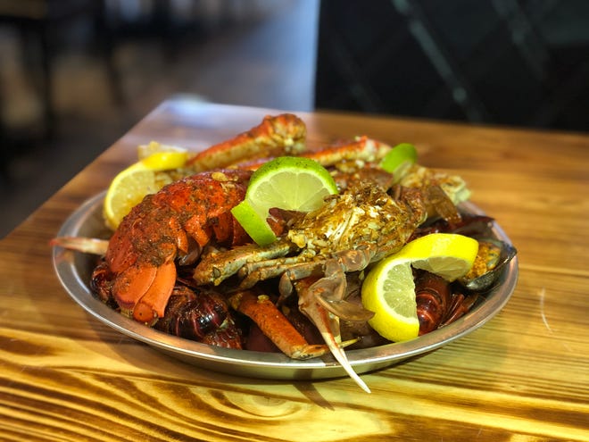 A custom seafood combo at Red Hook Cajun Seafood & Bar. The restaurant offers 12 different types of shellfish for their Cajun seafood boils.