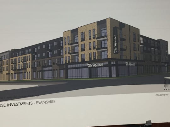 A rendering of the planned development at North Main and Illinois streets, the former IGA grocery site.