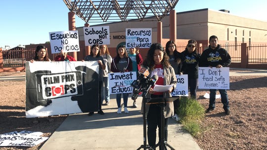 Maxima Guerrero addresses the media outside of Isaac Middle School in Phoenix on Tuesday, Oct. 29, 2019.