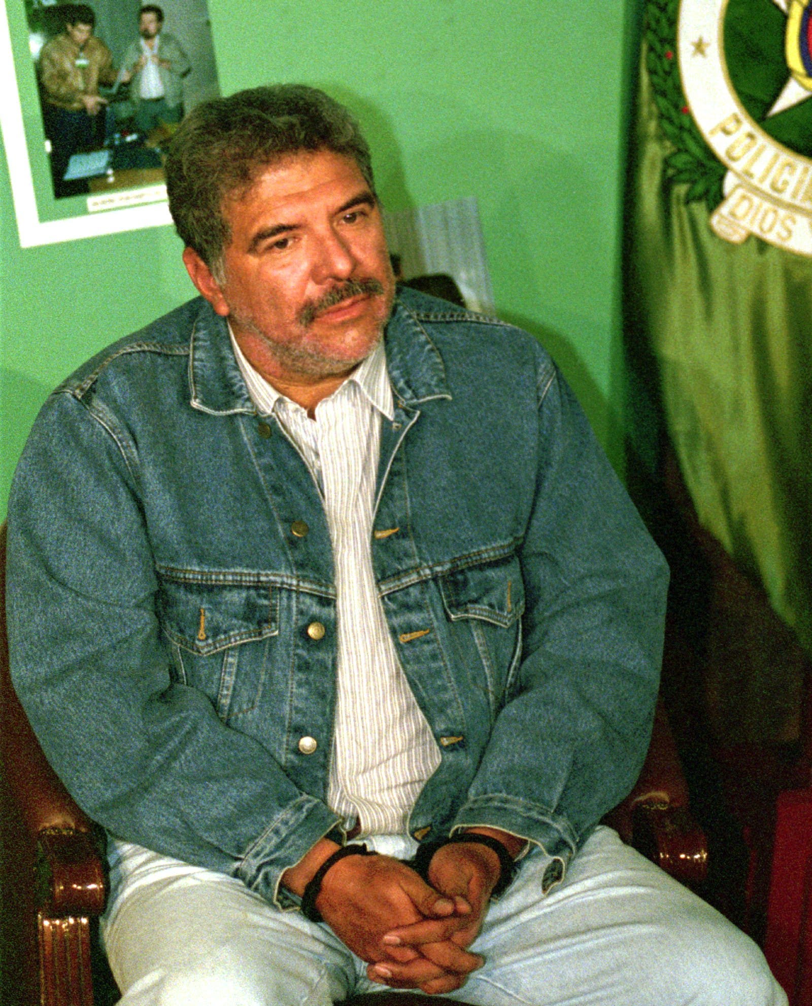 José Santacruz Londoño after being captured by police in Bogota on July 4, 1995.