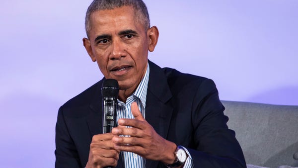 Former President Barack Obama speaks during the Ob