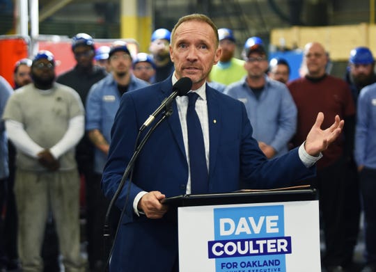 Oakland County Executive Dave Coulter announces that he will run for the full term of Oakland County executive next year during a press conference at Brass Aluminum Forging Enterprise in Ferndale on October 31.