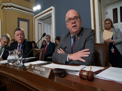 House Rules Committee Chairman Jim McGovern, D-Mass., joined at left by Rep. Tom Cole, R-Okla., presides over a markup of the resolution that will formalize the next steps in the impeachment inquiry of President Donald Trump, at the Capitol in Washington, Oct. 30, 2019.