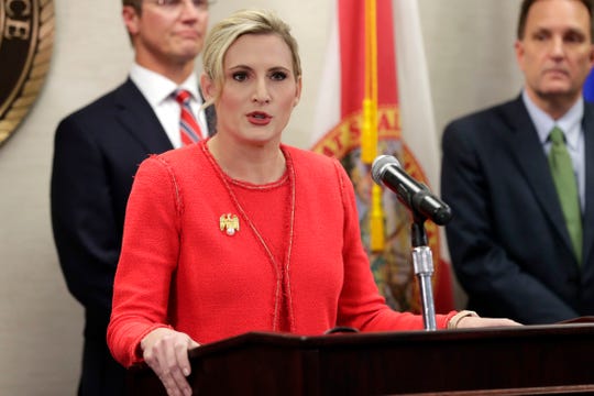 During a press conference at the Federal Courthouse in Tallahassee, Fla. on Friday, Nov. 1, 2019 Secretary of State Laurel Lee addresses concerns with the upcoming elections and the safety measures being taken to prevent any security breaches. 