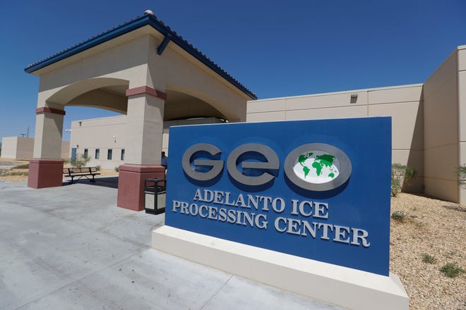California's Adelanto U.S. Immigration and Enforcement Processing Center operated by GEO Group, a Florida-based company specializing in privatized corrections.  California passed legislation last month that will stop the use of private prisons (including for the operation of detention centers) in the state by 2028.