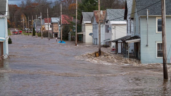 Houses are flooded by rising waters of the East Ca